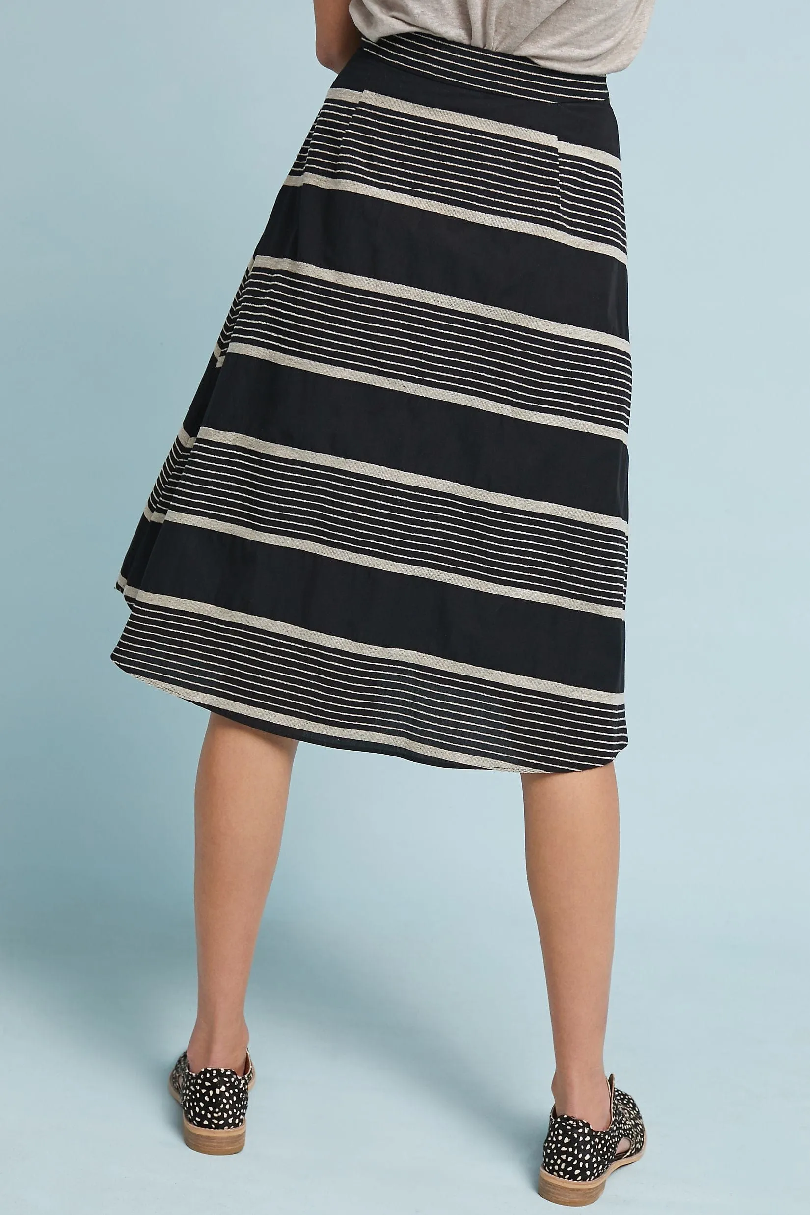 Black and Taupe Stripe Midi Skirt Floor Length