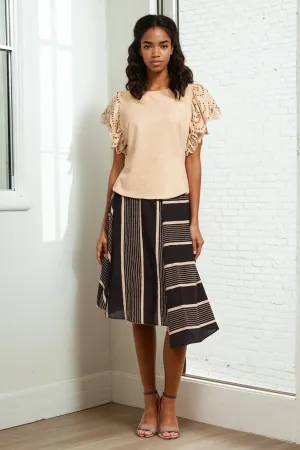 Limited Quantity Black and Taupe Stripe Midi Skirt
