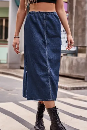 Daily Motion Anti Chafe Lining SIDE SLIT CASUAL DENIM MIDI SKIRT