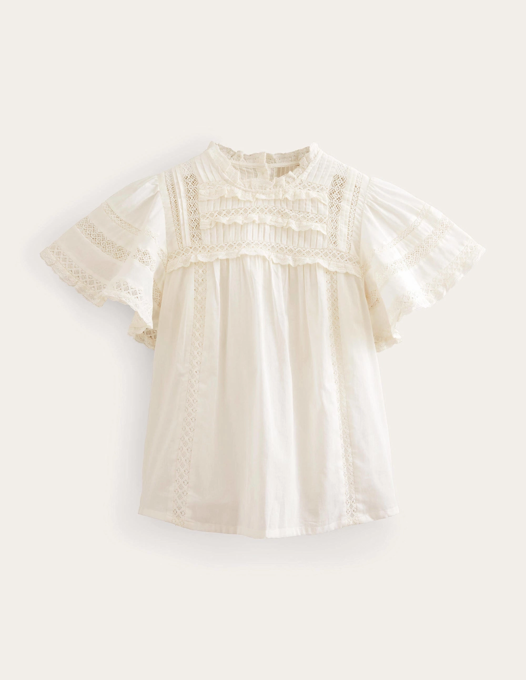 Flutter Sleeve Trim Detail Top-Ivory Hidden Zipper