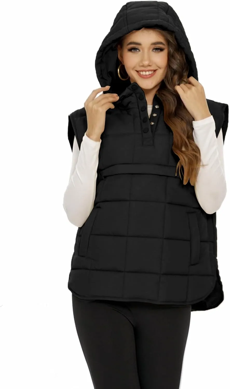 Flygo Women Quilted Pullover Puffer Vest Jacket Oversized Lightweight Sleeveless Down Vests Outerwear