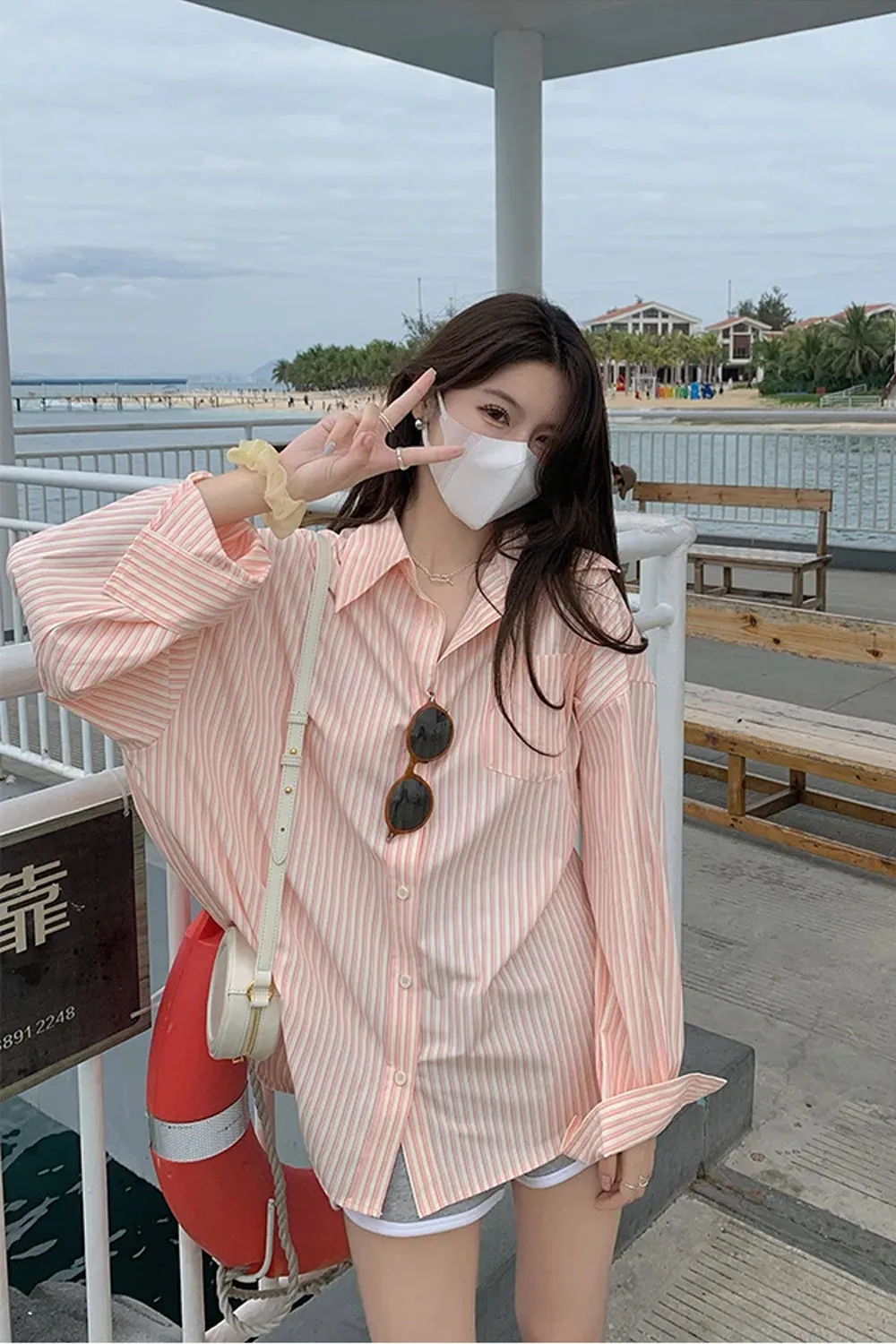 Flytonn-cute winter outfits casual winter outfits christmas outfit party look inspos Long Sleeve Cute Light Colors Striped Blouse Shirt
