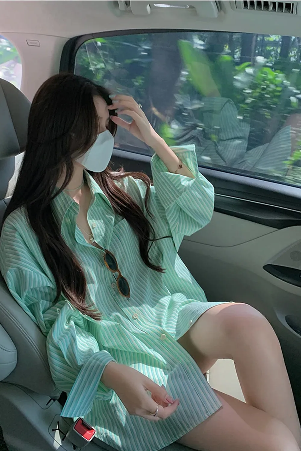 Flytonn-cute winter outfits casual winter outfits christmas outfit party look inspos Long Sleeve Cute Light Colors Striped Blouse Shirt