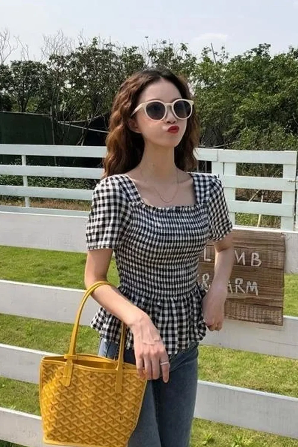 Flytonn-cute winter outfits casual winter outfits christmas outfit party look inspos Short Sleeve Square Collar Plaid Blouse Shirts