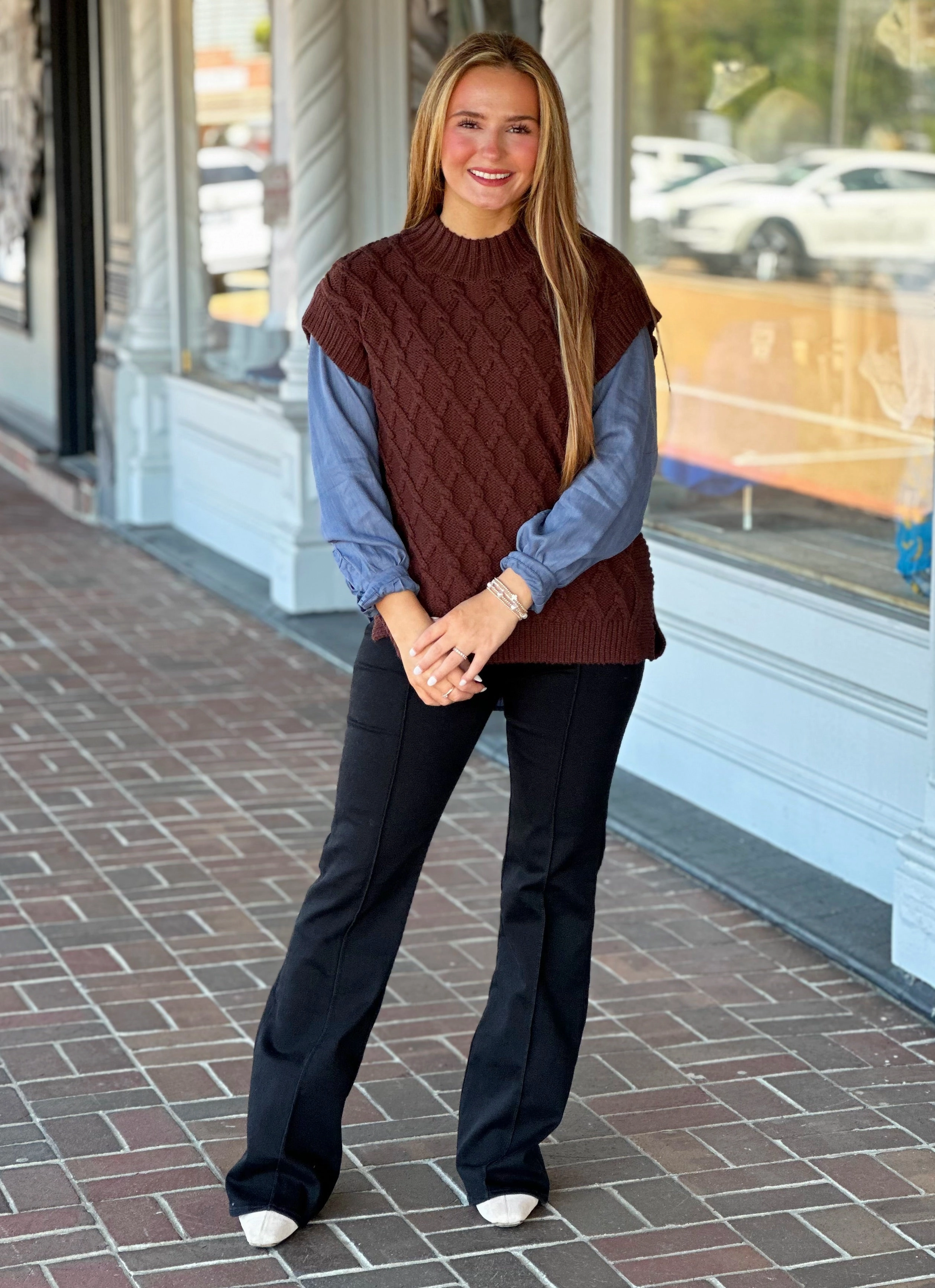 Dear John Briana Top in Cappuccino Breathable Mesh Back Trendy Sweater