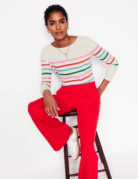 Self Fabric Tie Closure Ella Long Sleeve Breton-Ivory, Multi Placement
