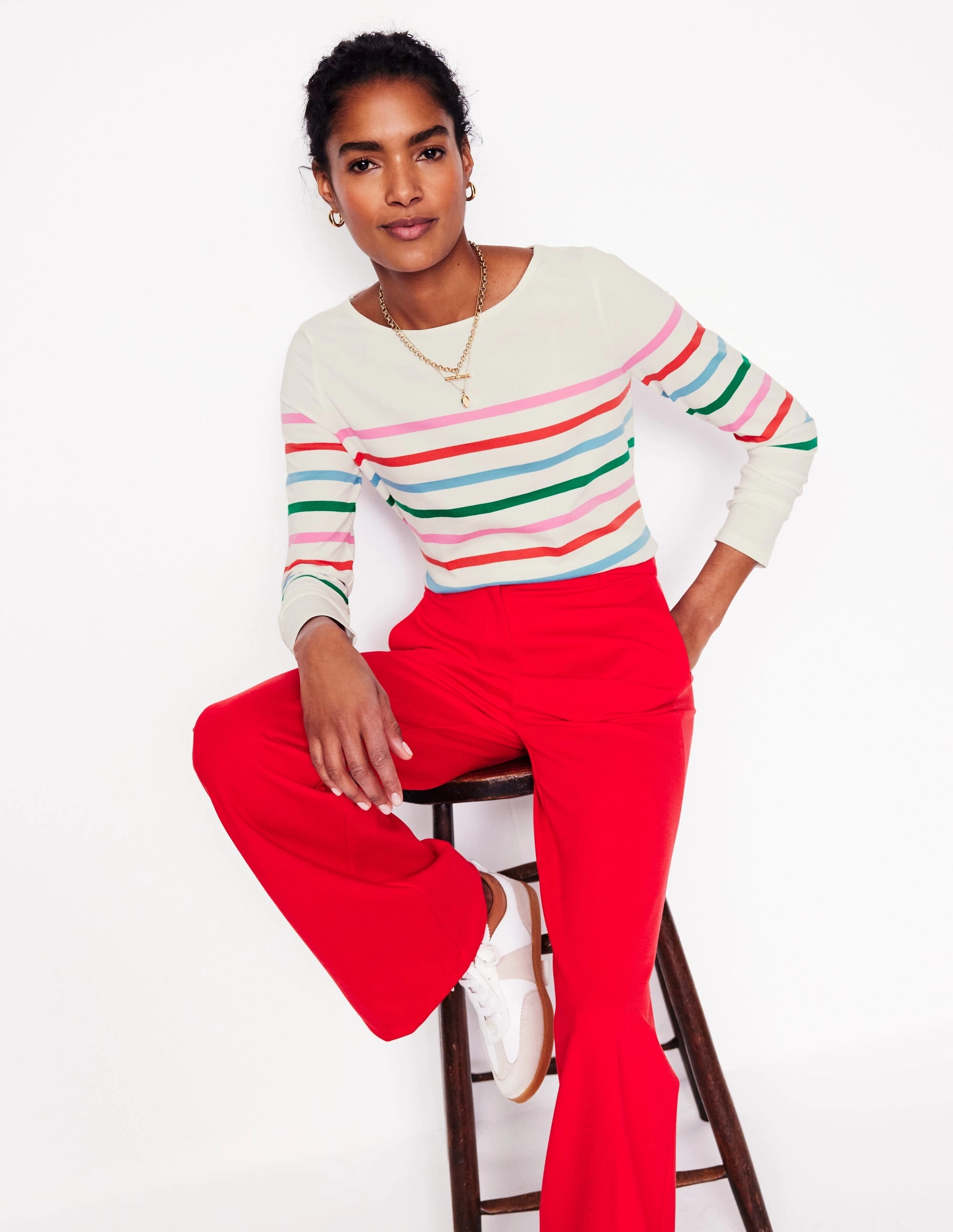 Self Fabric Tie Closure Ella Long Sleeve Breton-Ivory, Multi Placement