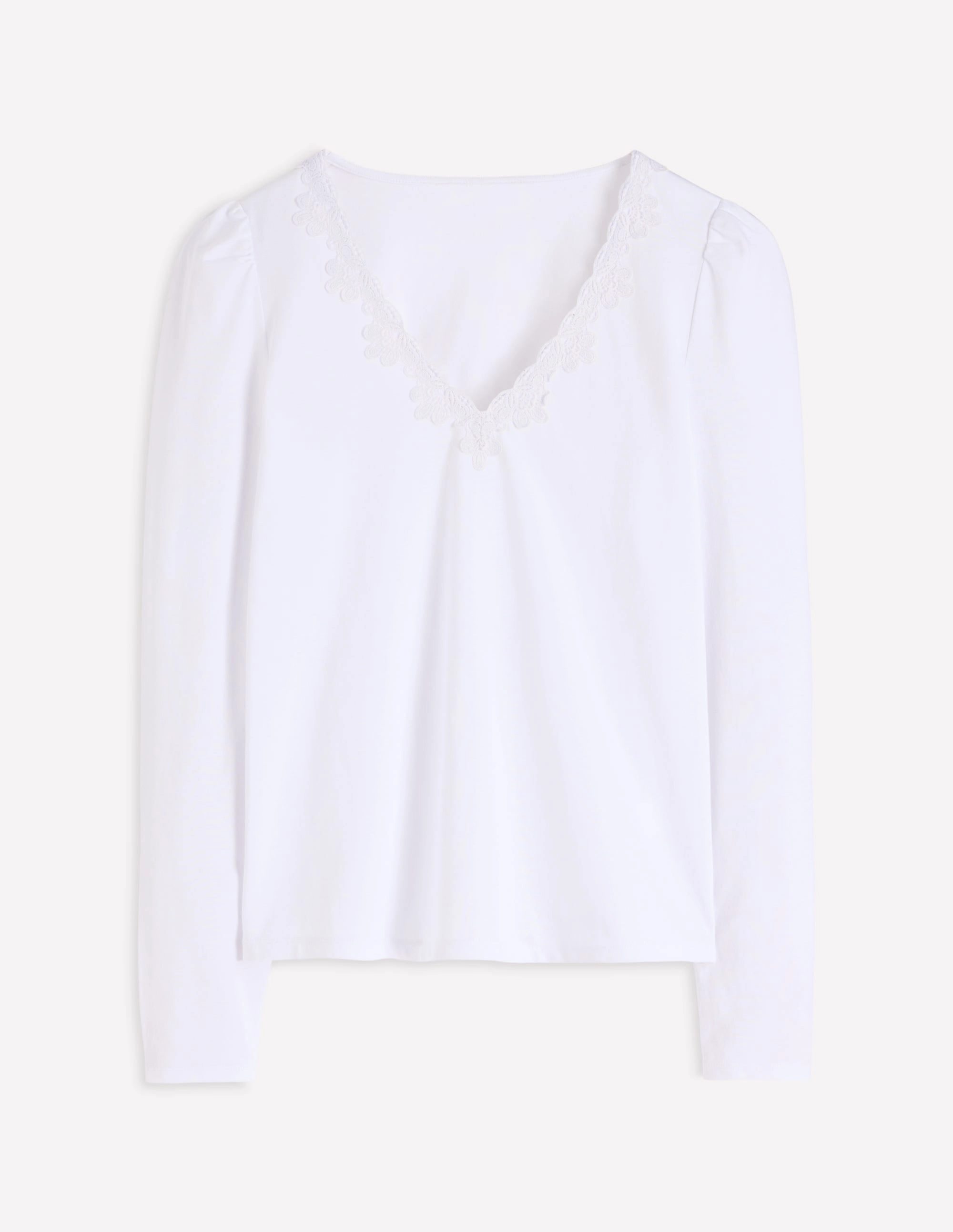 Wool Sweater Flora Lace V-neck Top-White