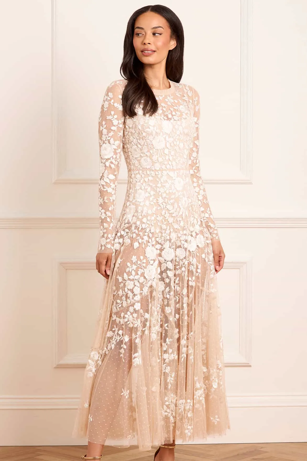 Rosa Sheer Ankle Gown Vibrant color dress Feminine Movement