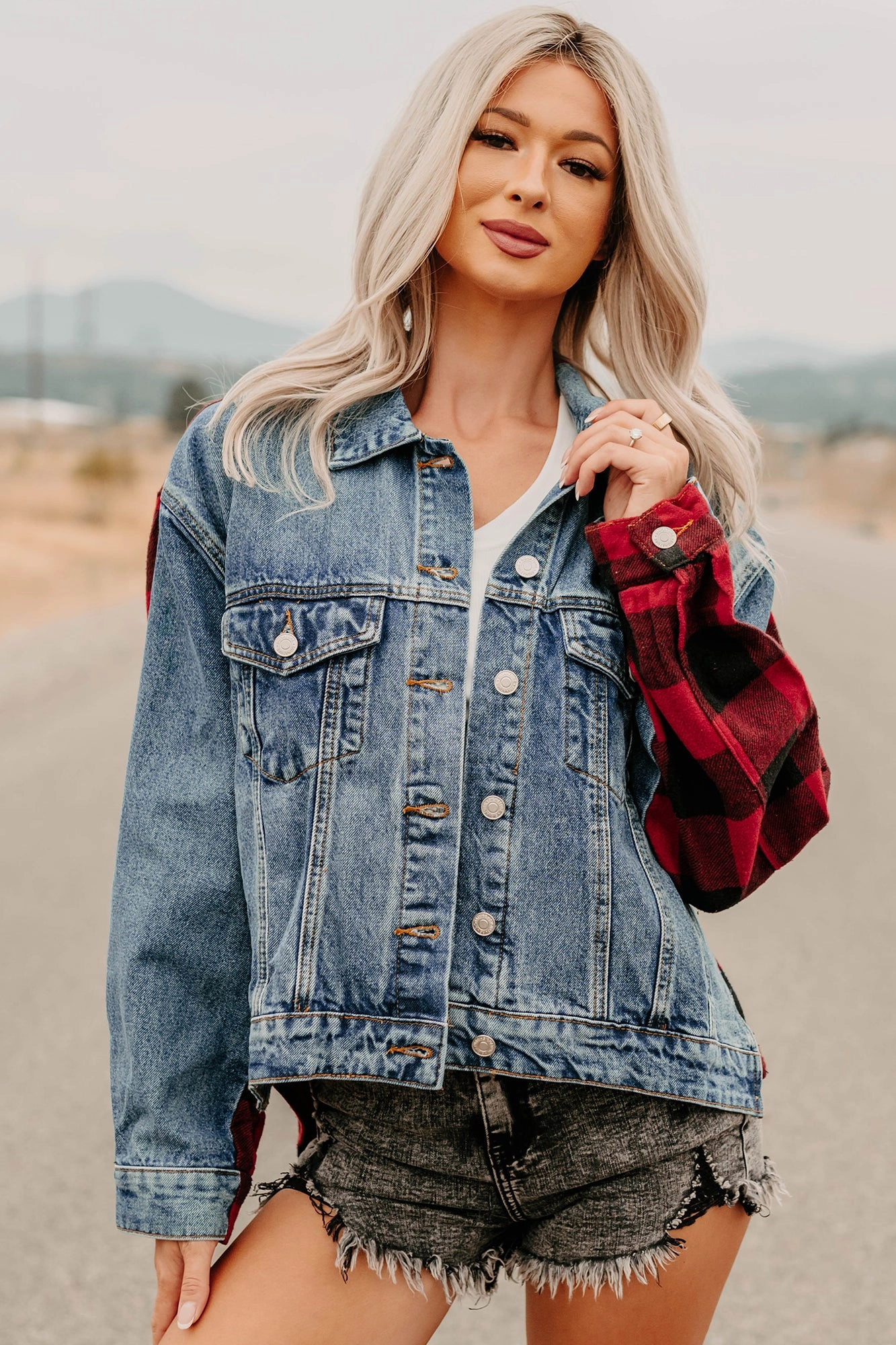 graduation No Apologies Signature 8 Denim Plaid Jacket (Dark Wash)