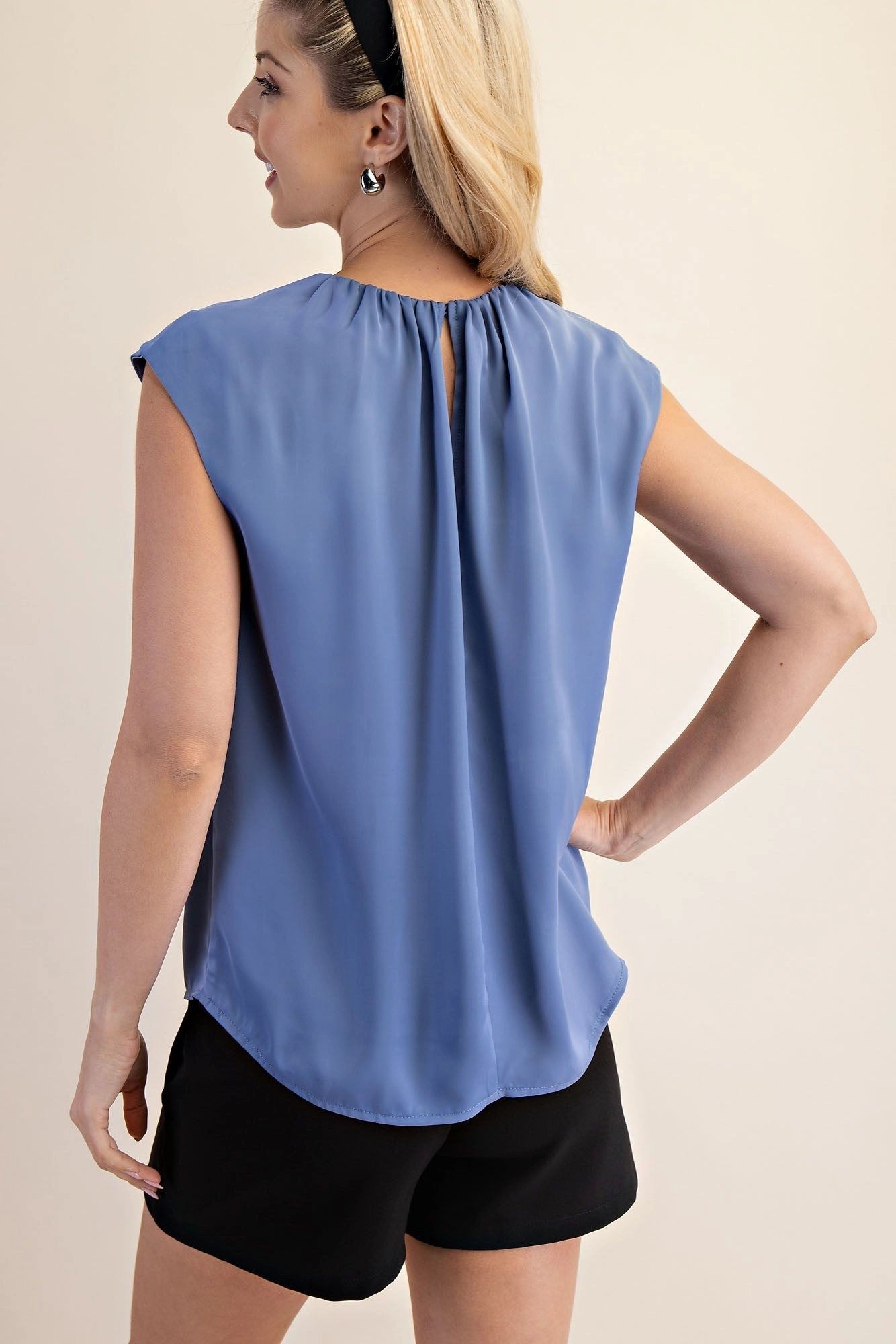 A Good Time Blue Top LayeredNeckline Ribbed collar