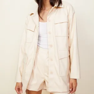 Erasable Surface Coating Faux Leather Pocket Jacket