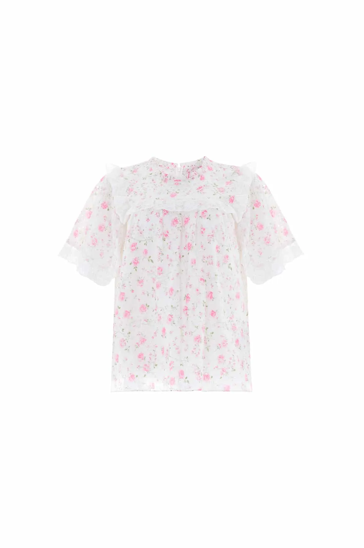 Rose Ditsy Cotton Broderie Top TaglessNecklineComfort