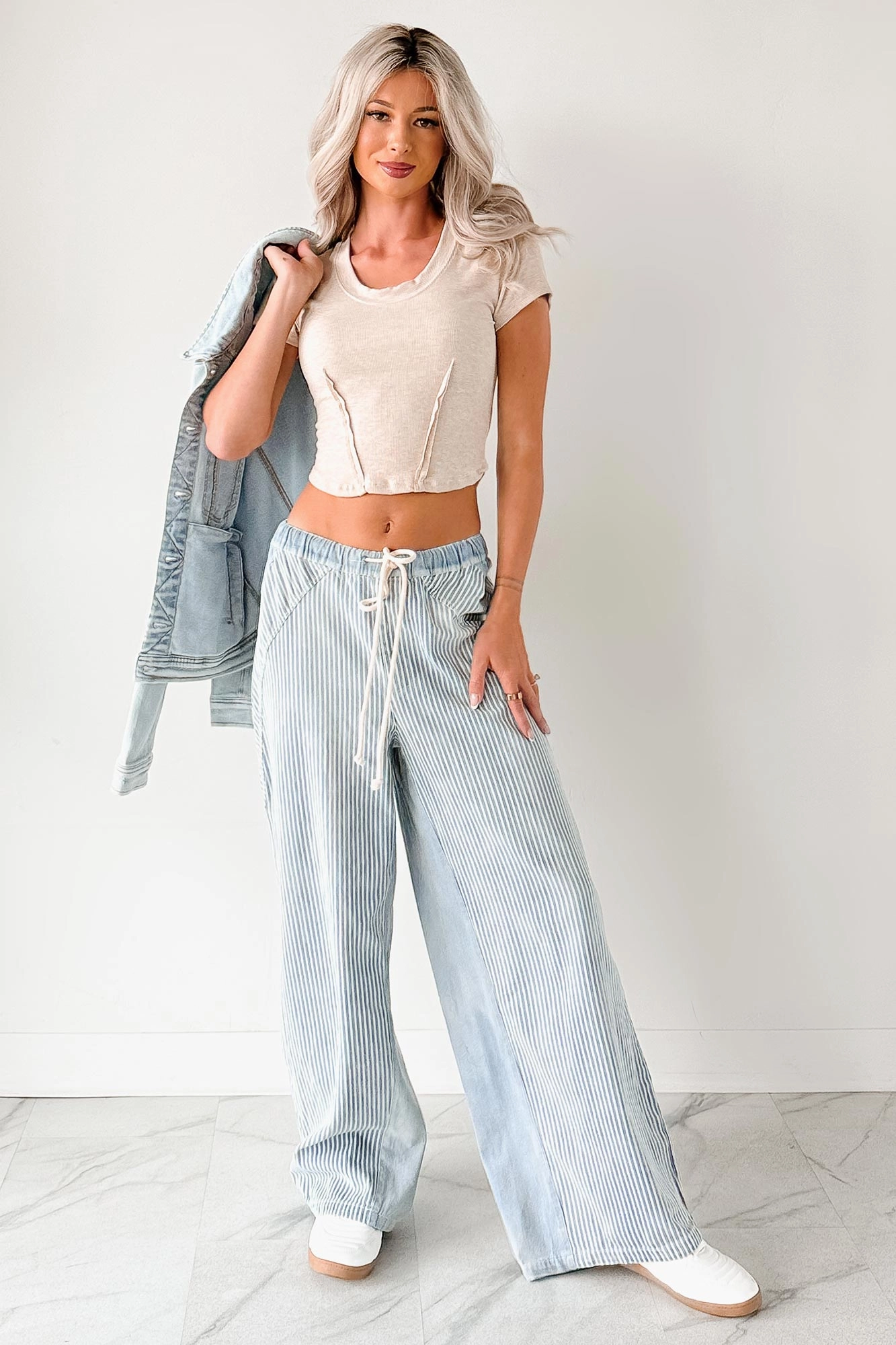 Franklin Striped Drawstring Wide Leg Jeans (Denim) OdorResistant Technology