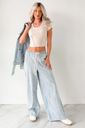 Soft Sweater ZonalVentilation Franklin Striped Drawstring Wide Leg Jeans (Denim)