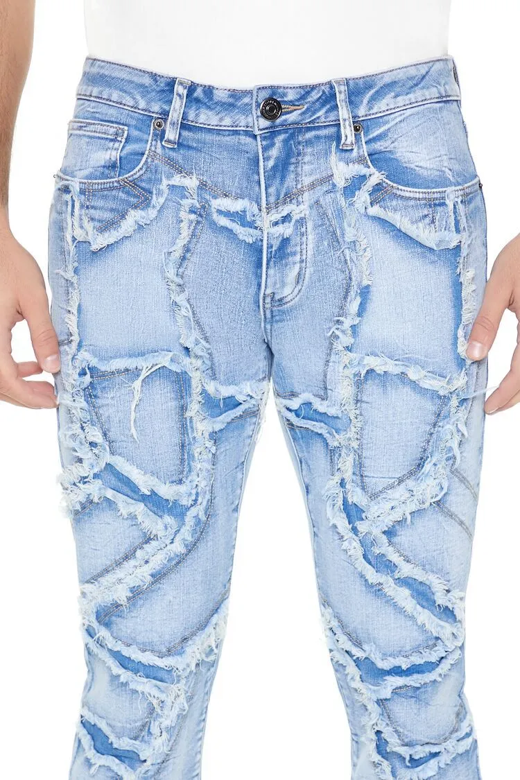 Frayed Abstract Slim-Fit Jeans