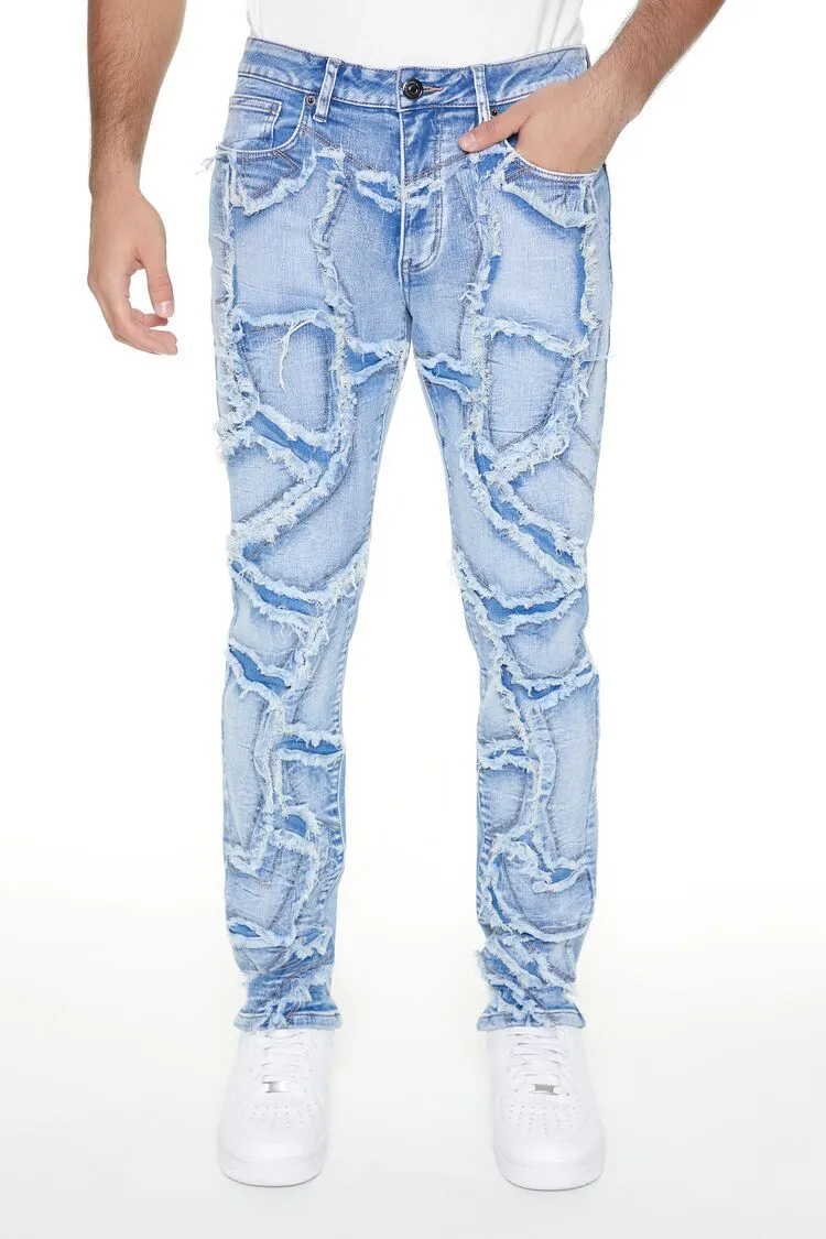 Frayed Abstract Slim-Fit Jeans