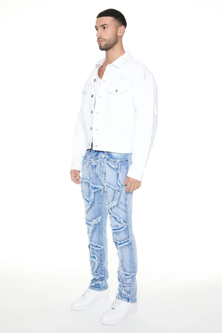 Frayed Abstract Slim-Fit Jeans
