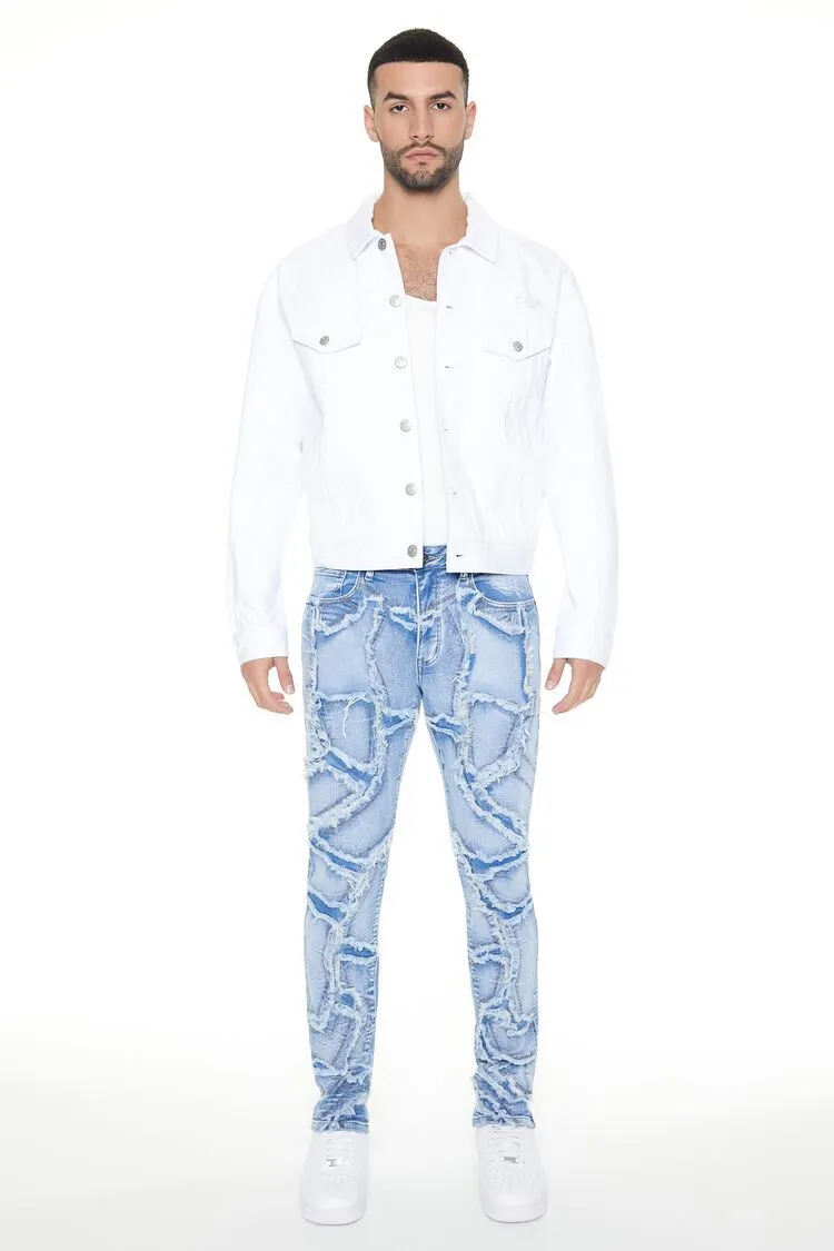 Frayed Abstract Slim-Fit Jeans