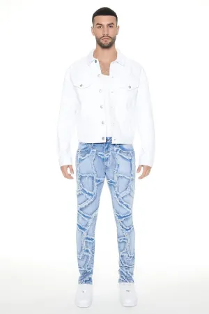 Frayed Abstract Slim-Fit Jeans