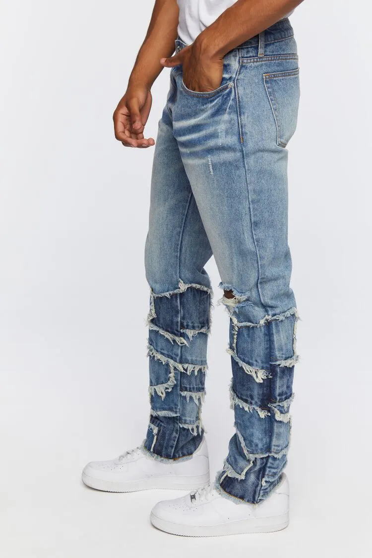 Frayed Patchwork Slim-Fit Jeans