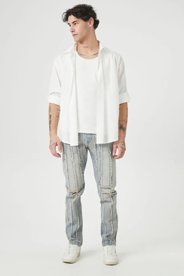 Frayed-Trim Slim-Fit Jeans