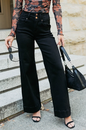 Frederick High Rise Wide Leg Risen Jeans (Black) OdorResistantTechnology