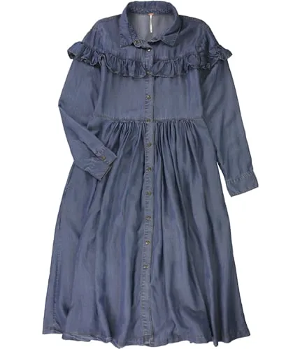 Free People Womens Solid Ruffle Midi Dress