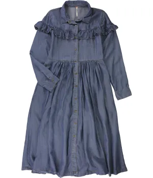 Free People Womens Solid Ruffle Midi Dress