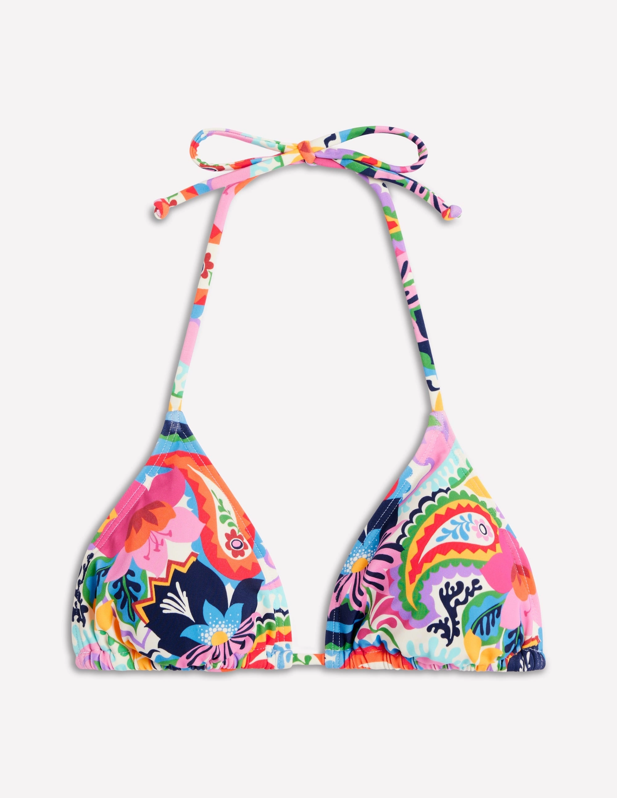 Fading Resistant Fabric Symi String Bikini Top-Ivory, Botanical Paisley