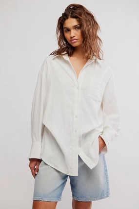 Free People Sabine Tailored Shirt in Parchment AthleisureInspired UltraSoft Blend