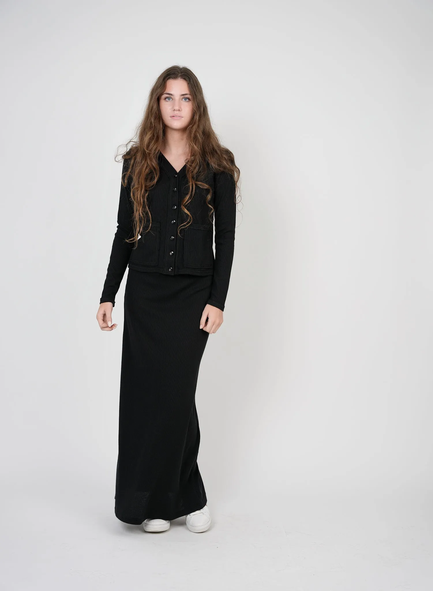 Essential Style Clean Finish Hashtag Black Waffle Pull On Maxi SB3CM8209SL
