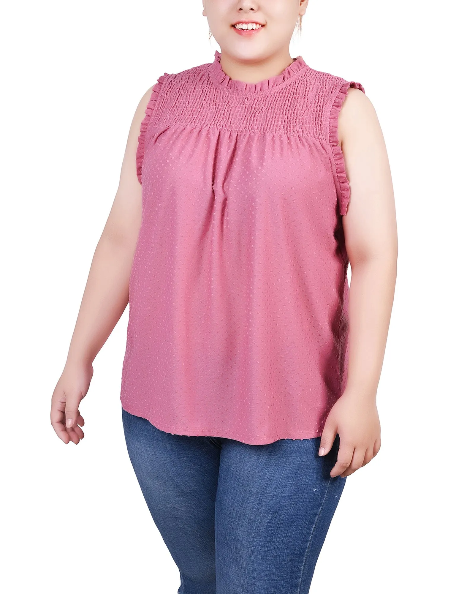 AntiPilling Finish ThermalLining Plus Size Sleeveless Yoke Top With Ruffles