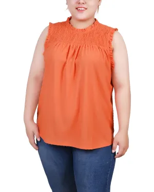SolarReflectiveFinish Hypoallergenic Inner Layer Plus Size Sleeveless Yoke Top With Ruffles