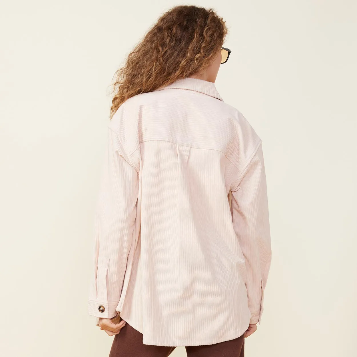 Corduroy Shacket V Neck Design Thermal Insulation