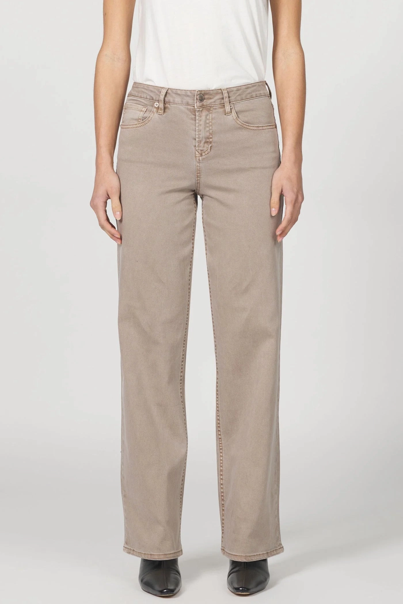 Dear John Taylor Straight Leg Jeans in Cashmere Basic Sweatshirt AdjustableClosure