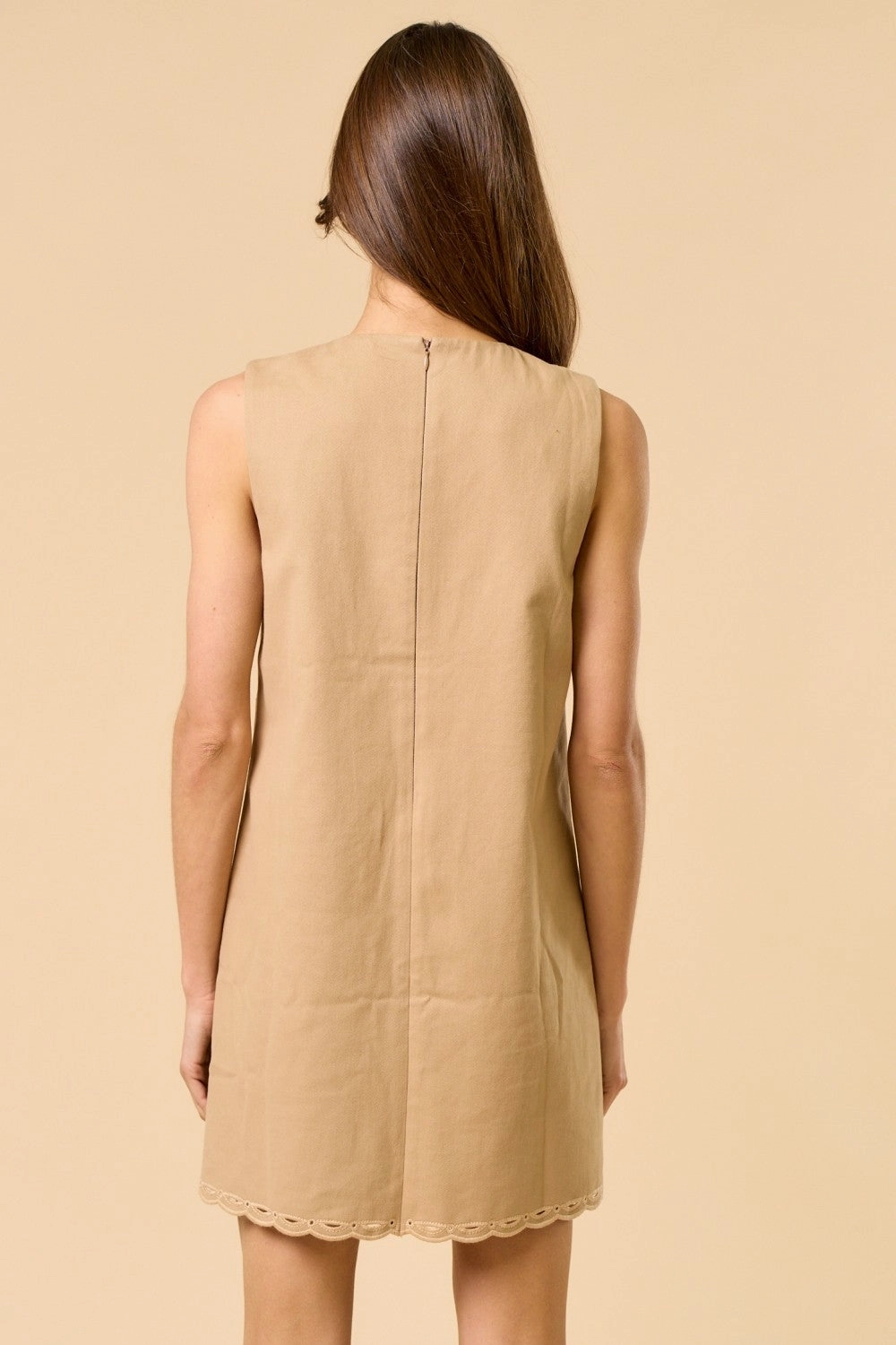 Taupe Sleeveless Mini Dress Fitted Design