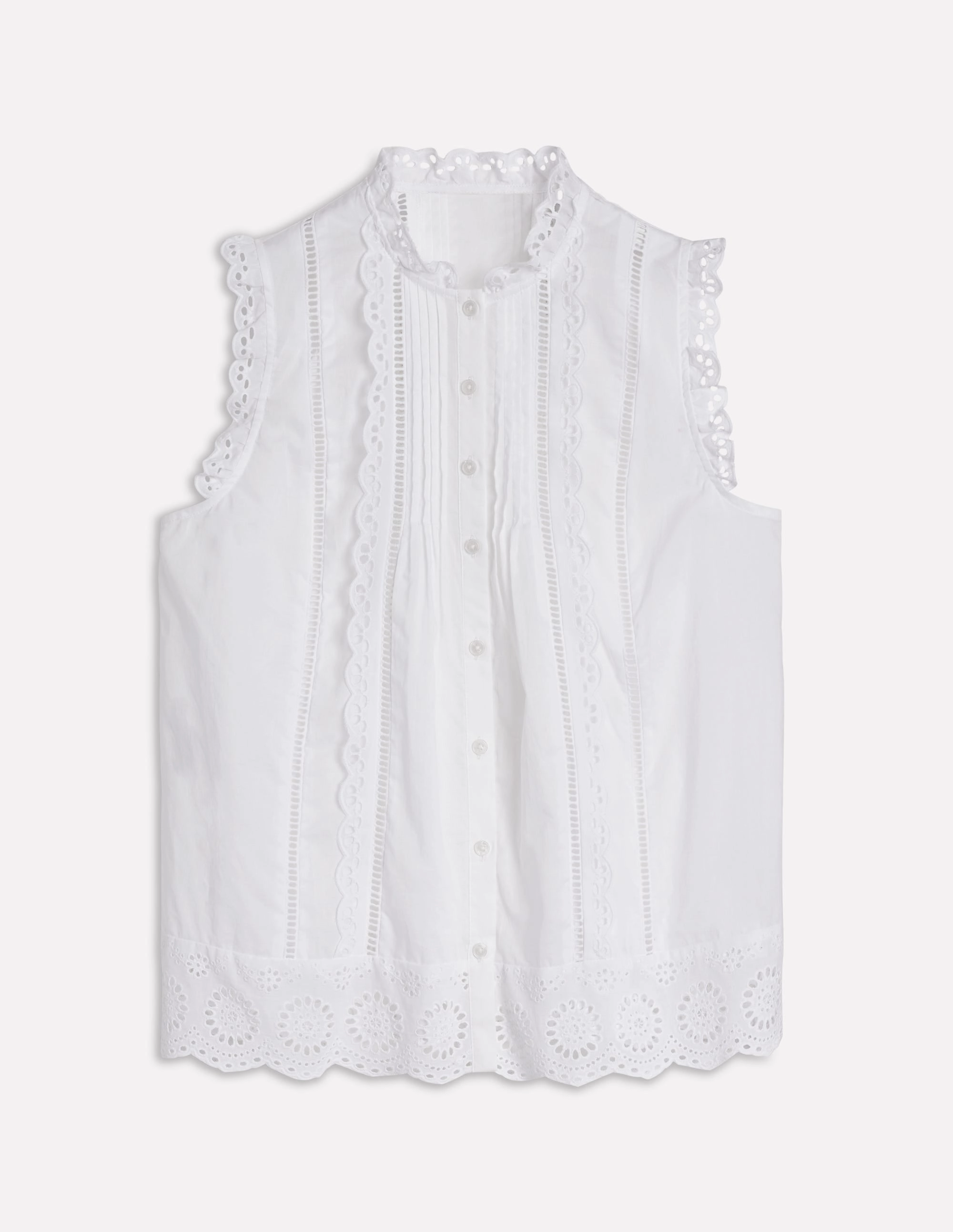 Sleeveless Broderie Top-White LightweightLayeredFabric QuickDryTech
