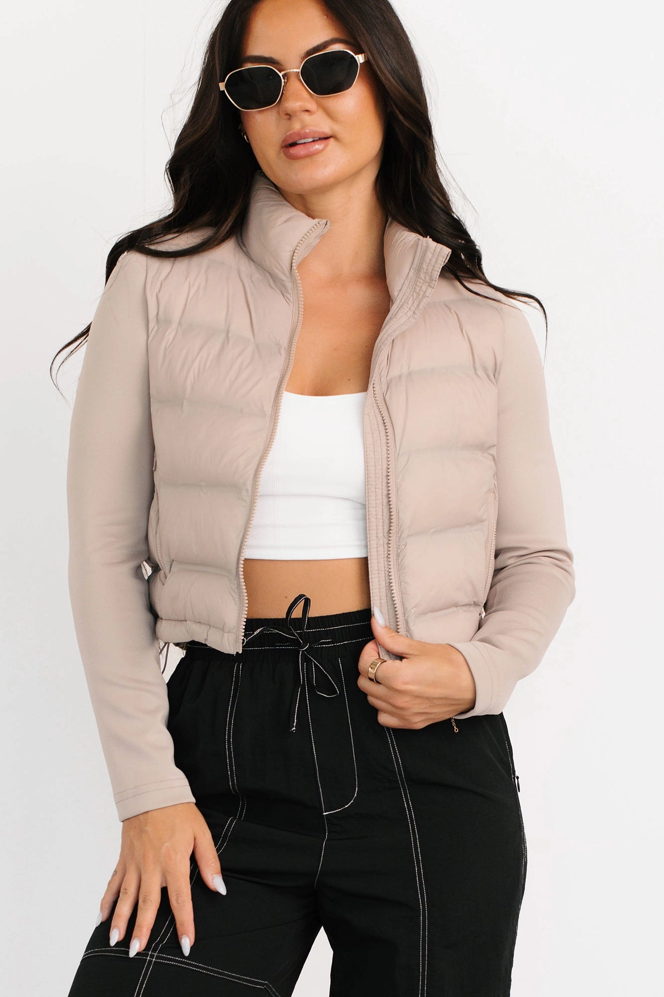 UltraLight Packable Design Frost Bound Scuba Sleeve Puffer Jacket (Taupe)