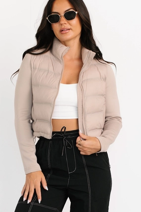 Rugged Look Midweight Piece Frost Bound Scuba Sleeve Puffer Jacket (Taupe)