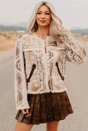 Wander Hour Aztec Style Frayed Jacket (Latte) Cold Trails Waterproof Protection
