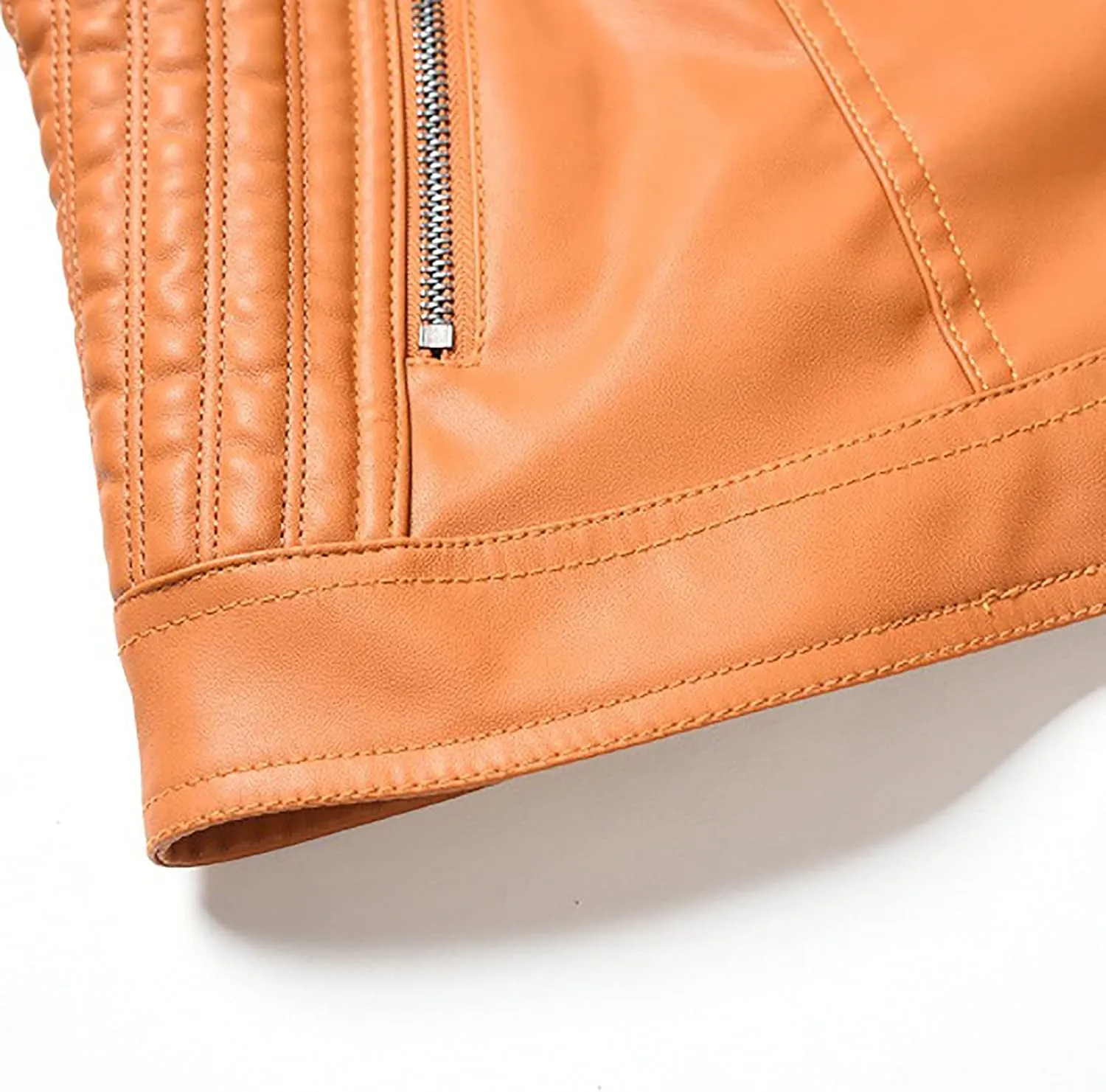 Full Zip Moto Biker Jacket Women Faux Leather Motorcycle Coats Trendy Spring Fall Outerwear with Zipper Pockets