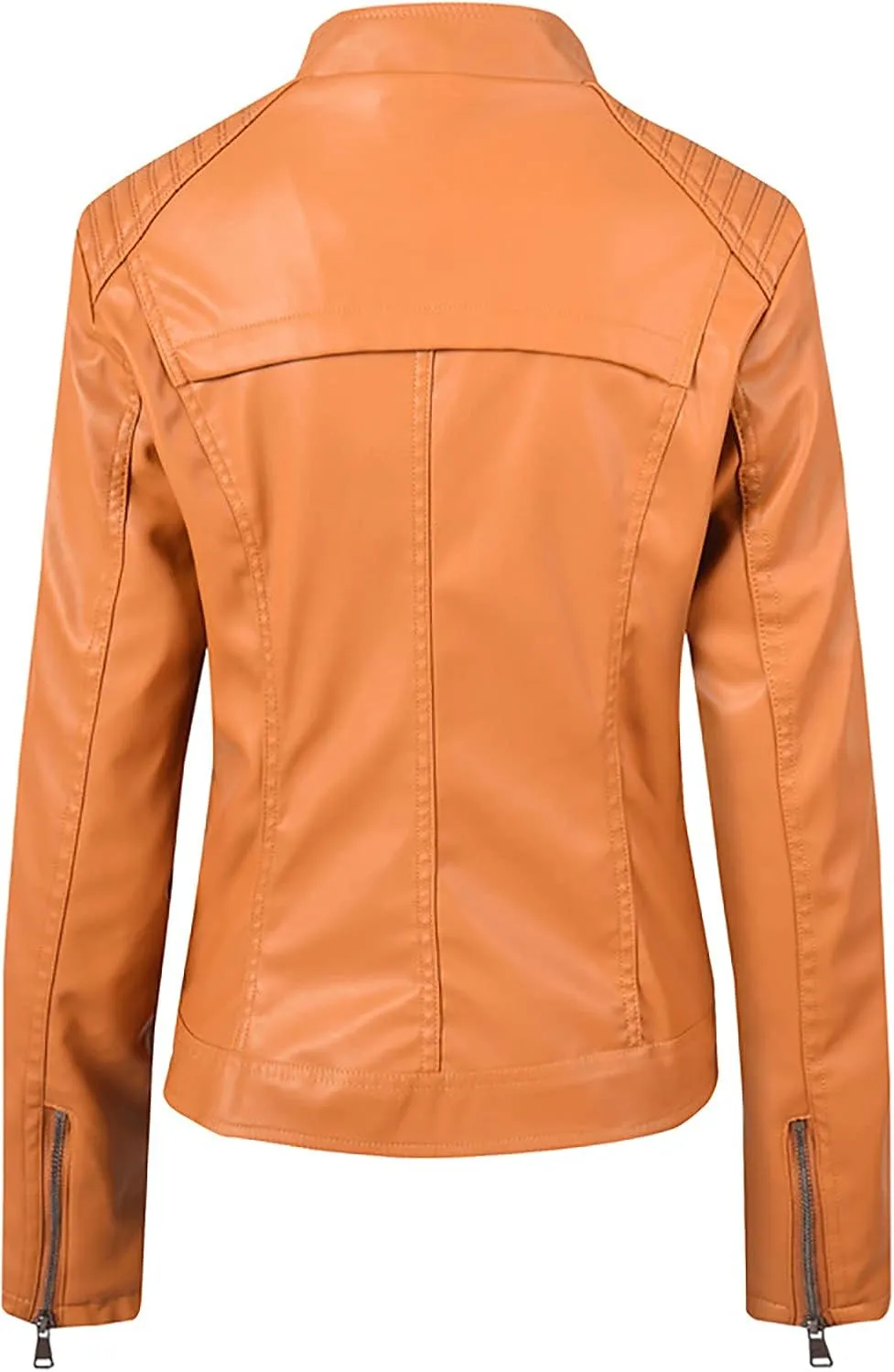 Full Zip Moto Biker Jacket Women Faux Leather Motorcycle Coats Trendy Spring Fall Outerwear with Zipper Pockets