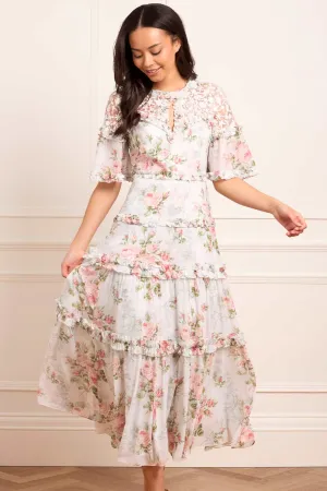 Refined Mood Waist-Cinching Madame Rose Carla Chiffon Ankle Gown