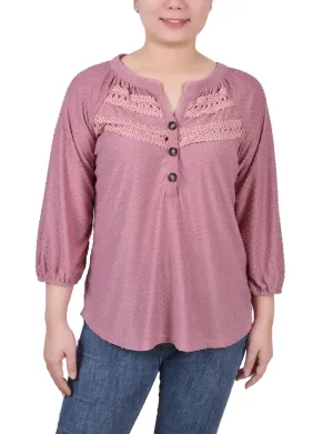 LayeredCuff EcoDyeProcess Petite 3/4 Sleeve Swiss Dot Top