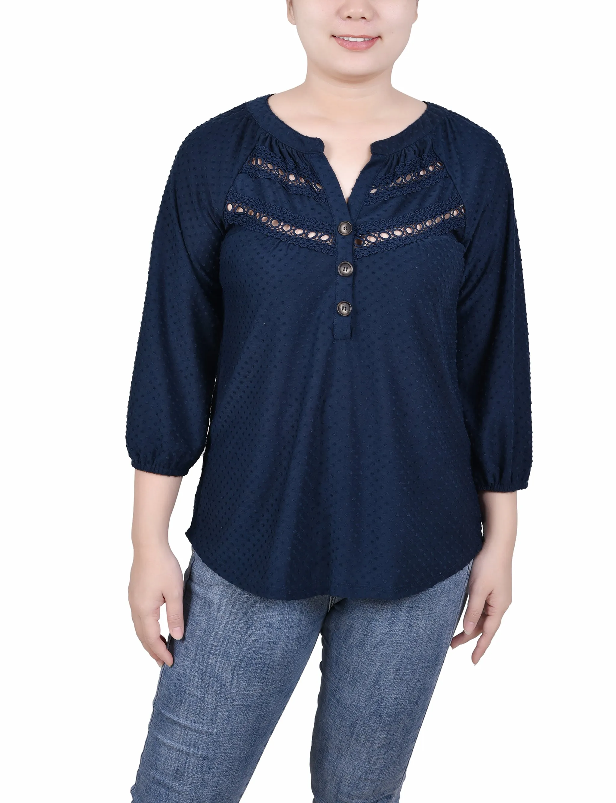 NonIrritating Relaxed Tank Petite 3/4 Sleeve Swiss Dot Top