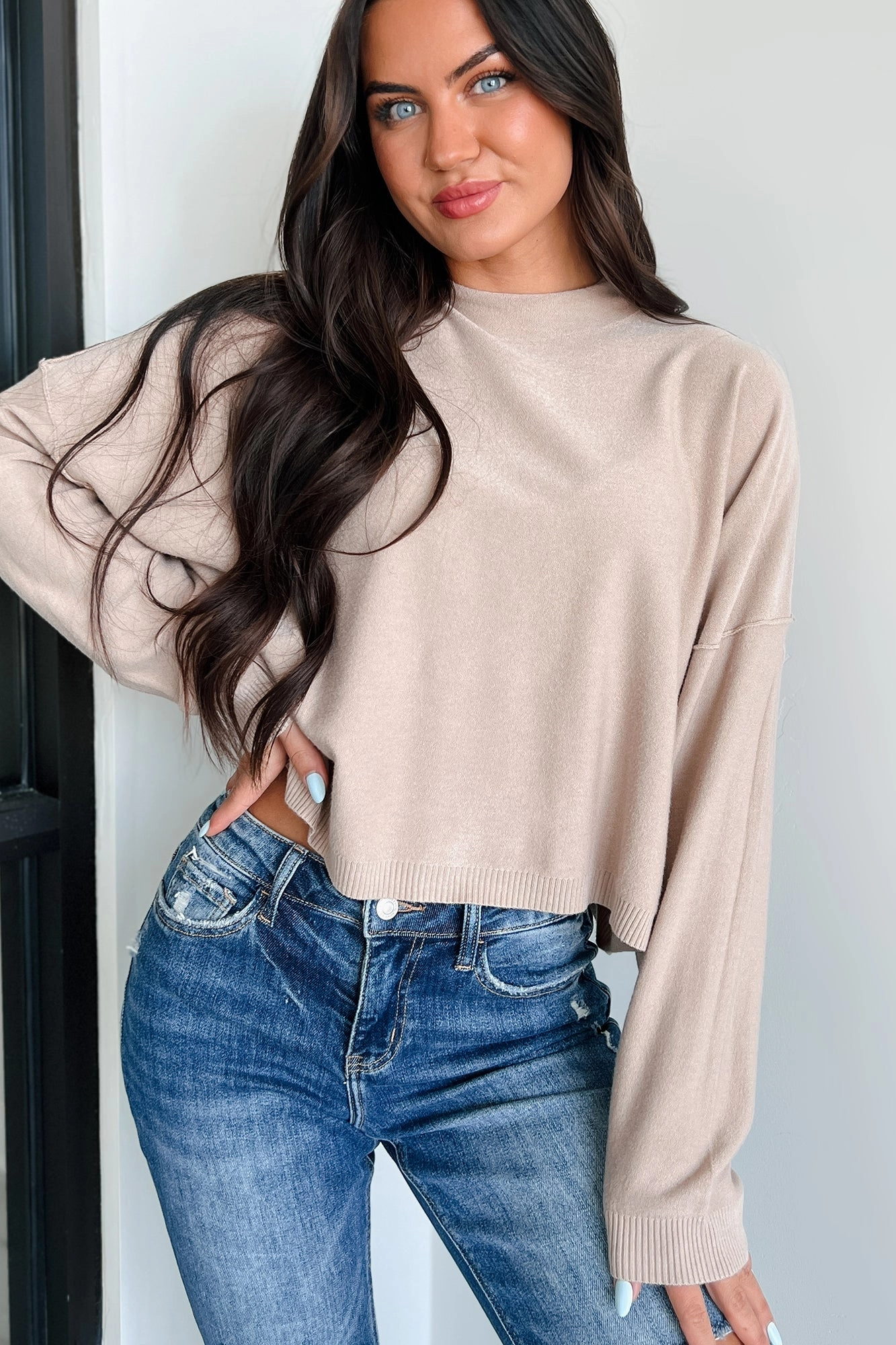 Tabitha Long Sleeve Zenana Top (Light Mocha) Comfortable Cut