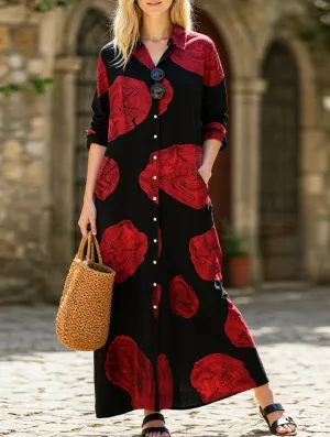 Silky Surface Simple loose casual long shirt dress