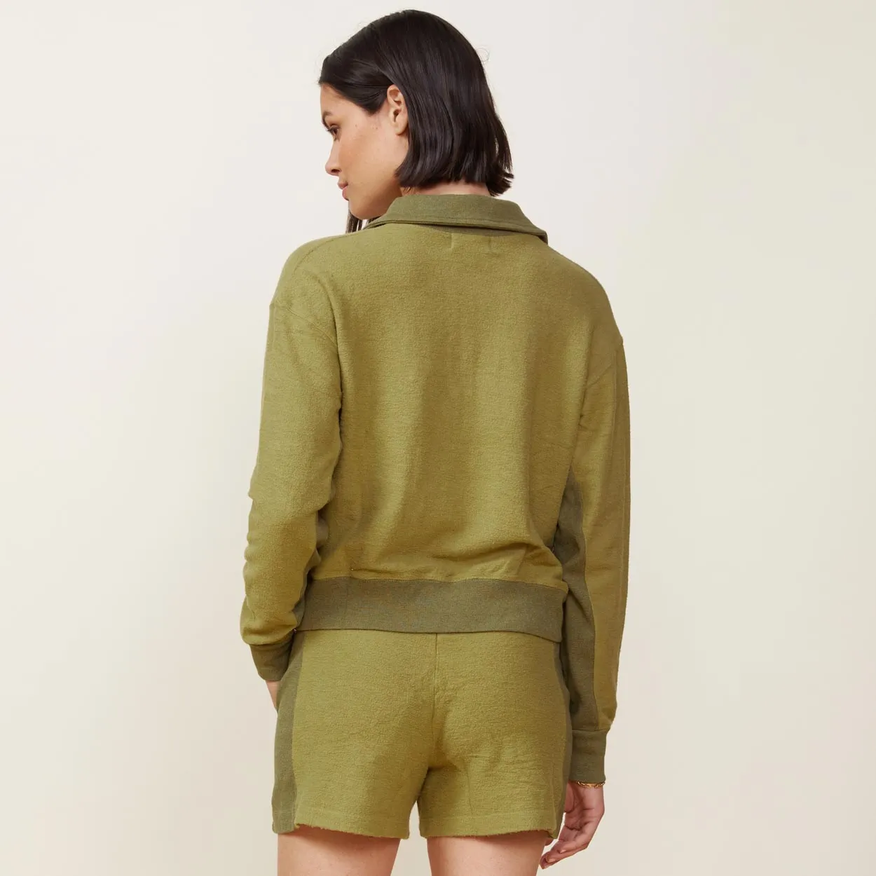 VentilatedBack Yarn Dyed Pattern Cloth Fuzzy Fleece Polo Sweatshirt
