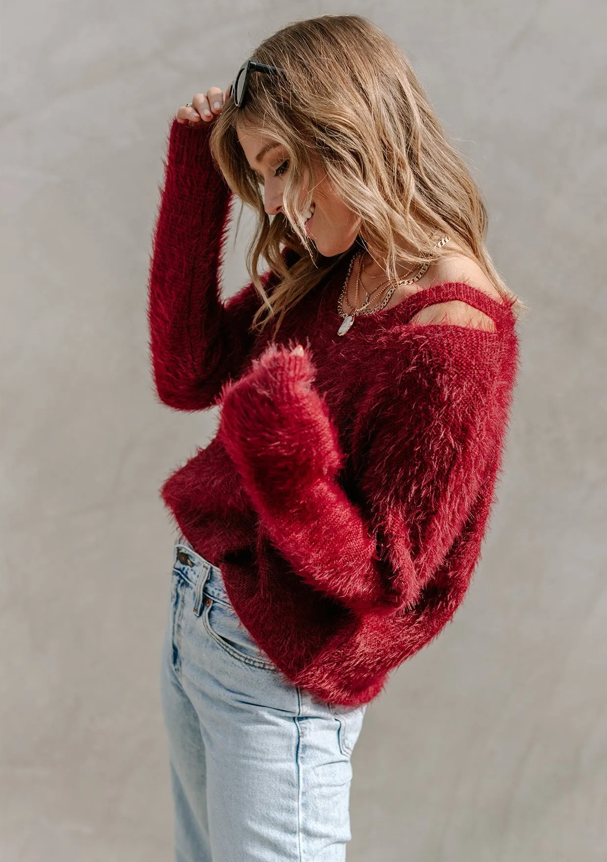 Fuzzy V Neck Pullover Sweater